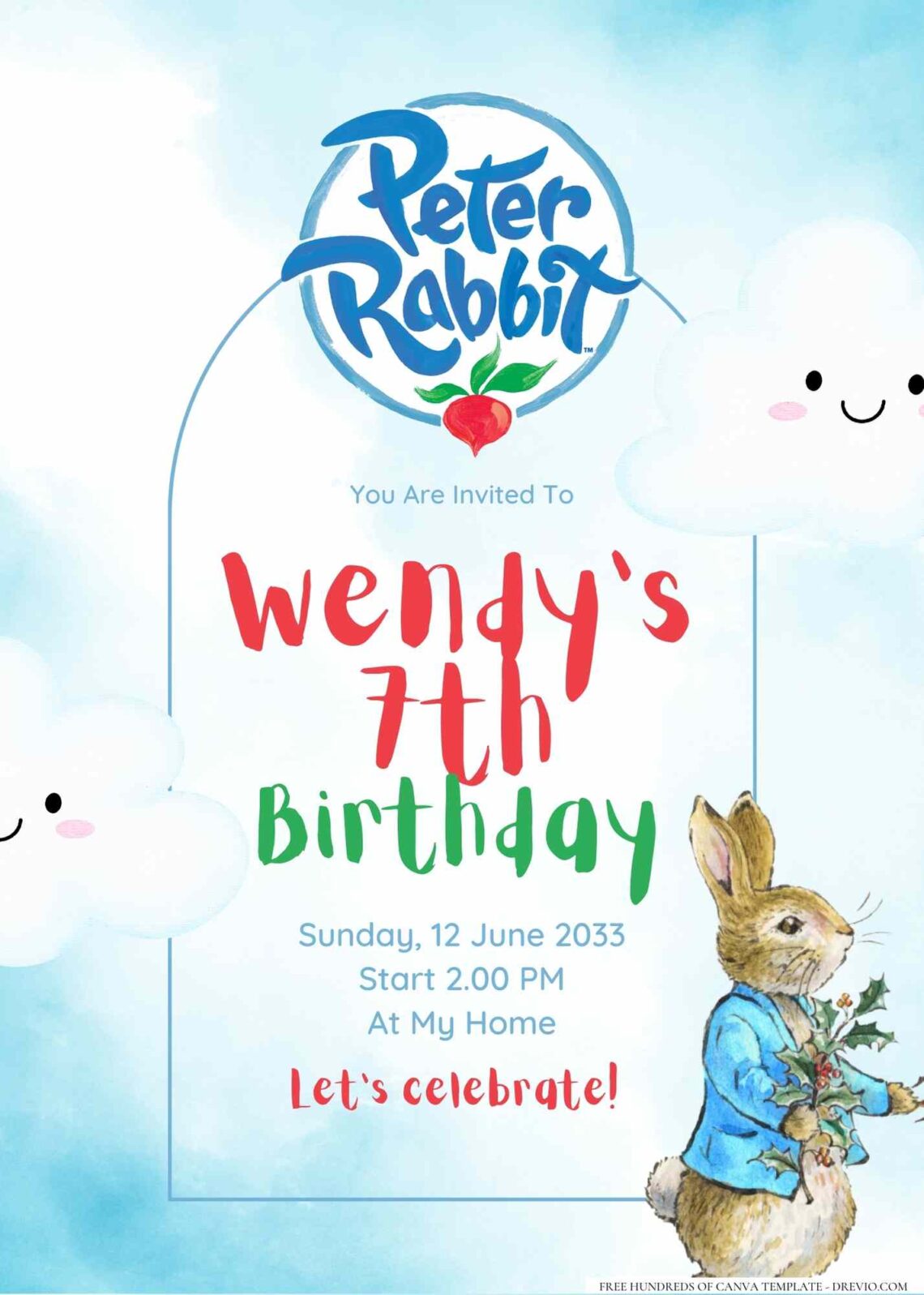 FREE Editable Peter Rabbit Birthday Invitation