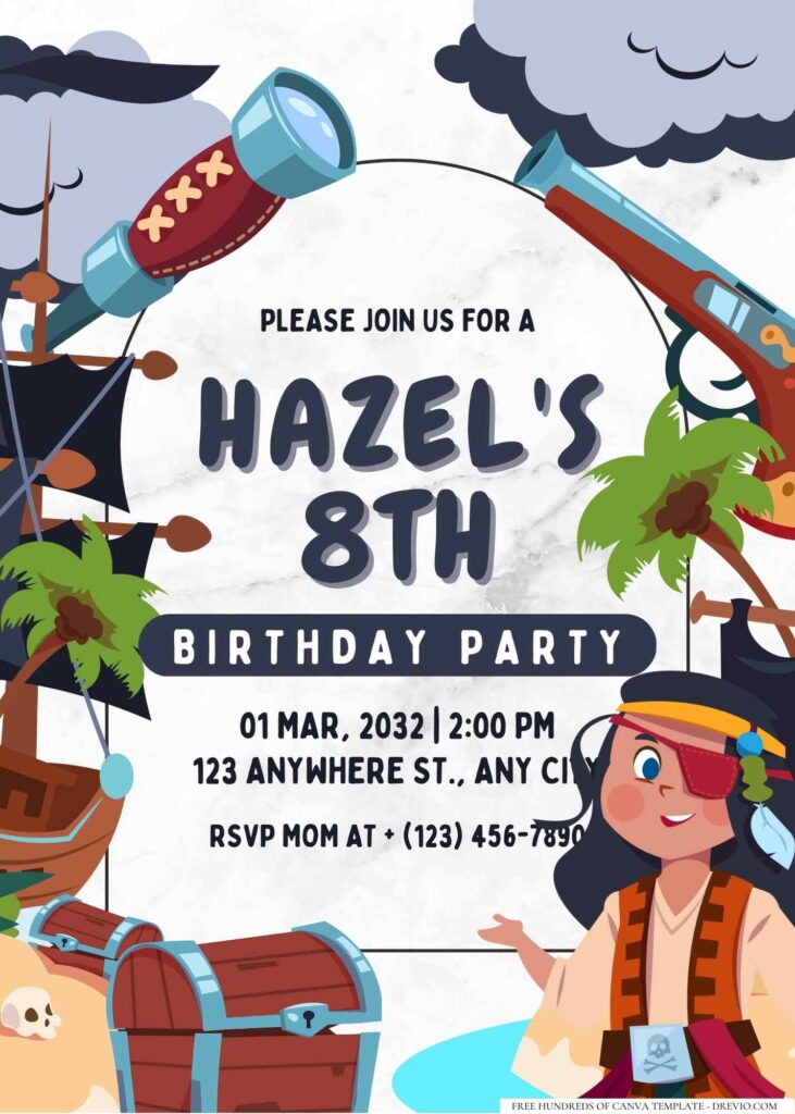 FREE Editable Pirates Birthday Invitation 