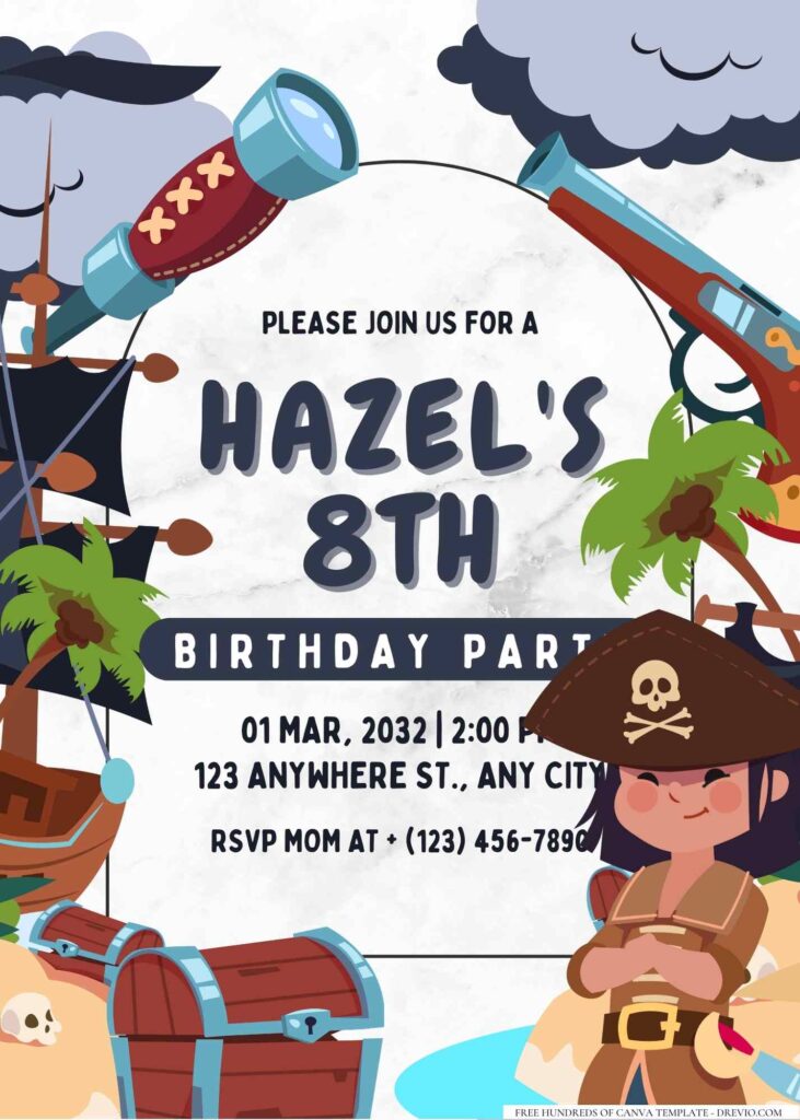 FREE Editable Pirates Birthday Invitation 