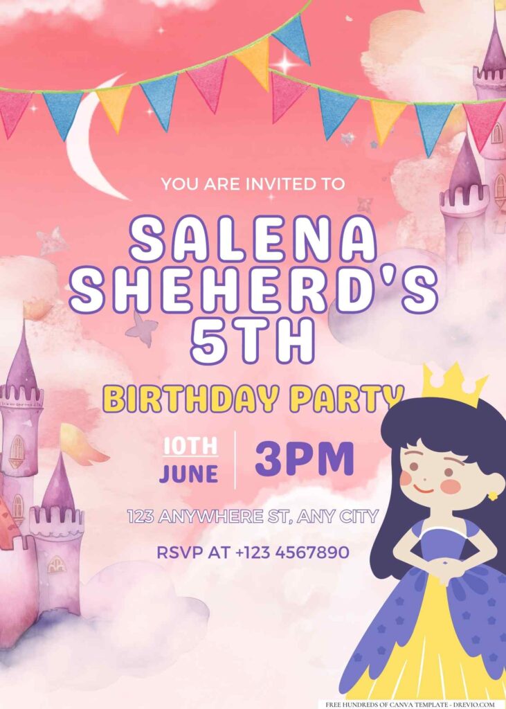 FREE Editable Princess Birthday Invitation
