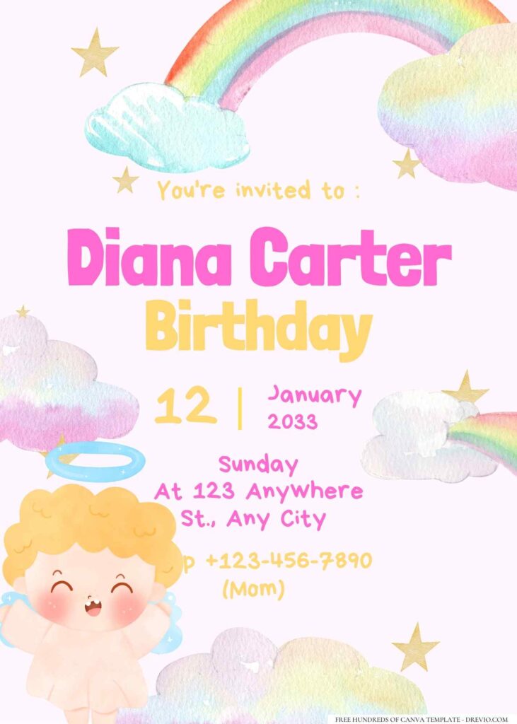 FREE Editable Rainbow Birthday Invitation