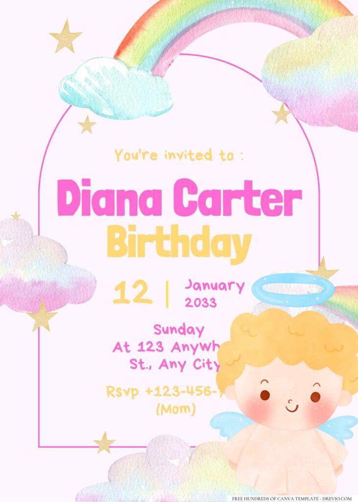 FREE Editable Rainbow Birthday Invitation