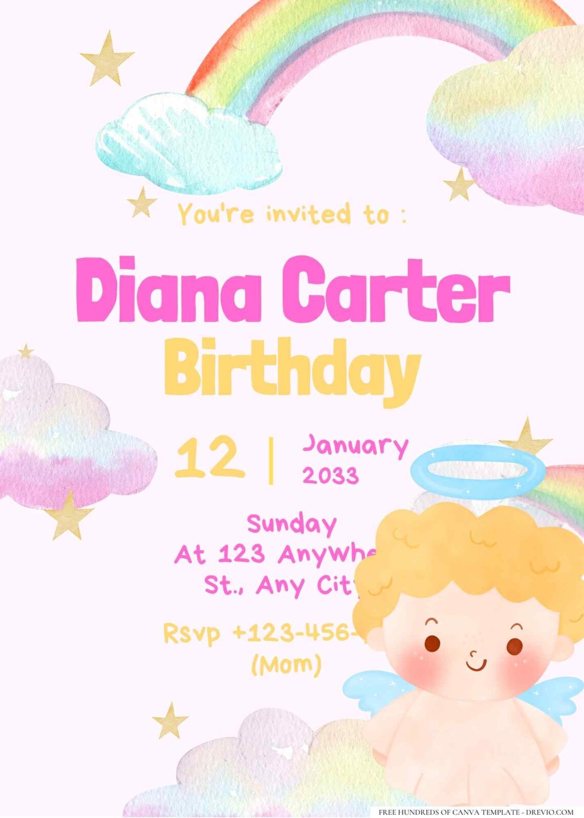 FREE Editable Rainbow Birthday Invitation