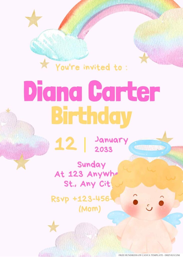 FREE Editable Rainbow Birthday Invitation