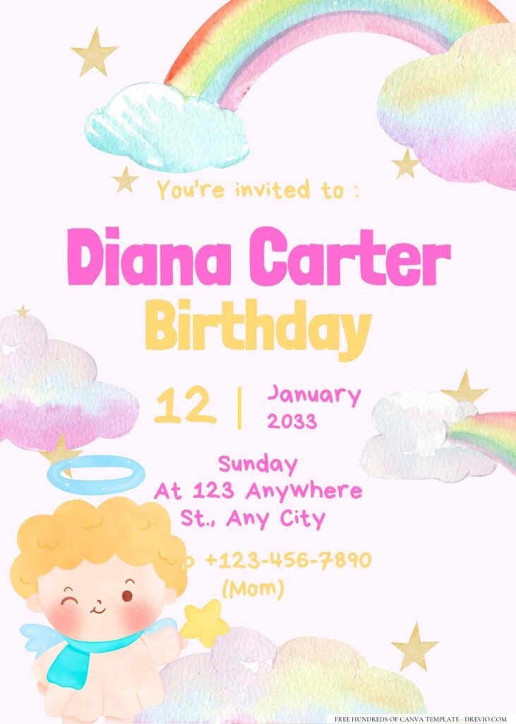 FREE Editable Rainbow Birthday Invitation