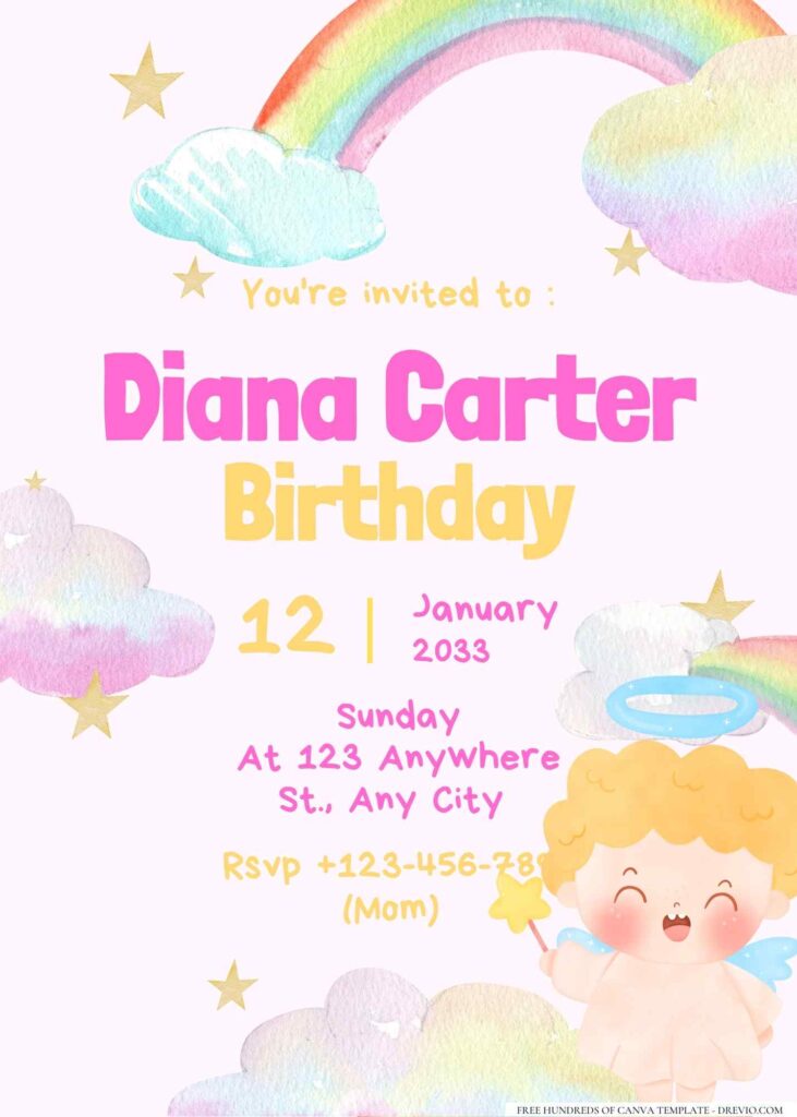 FREE Editable Rainbow Birthday Invitation