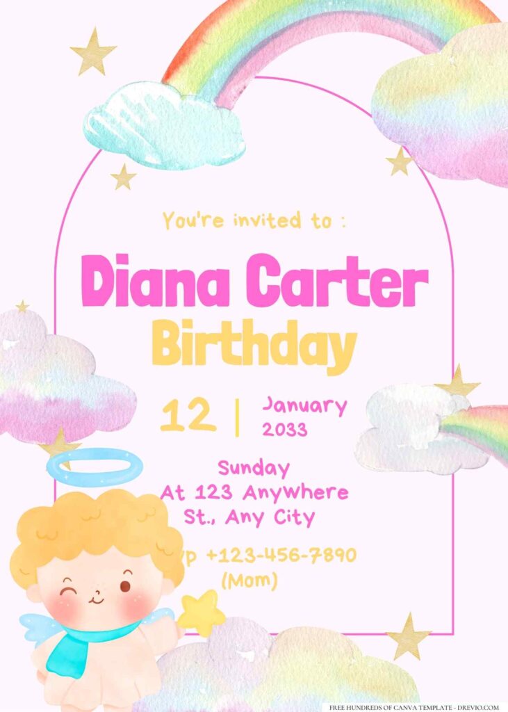 FREE Editable Rainbow Birthday Invitation