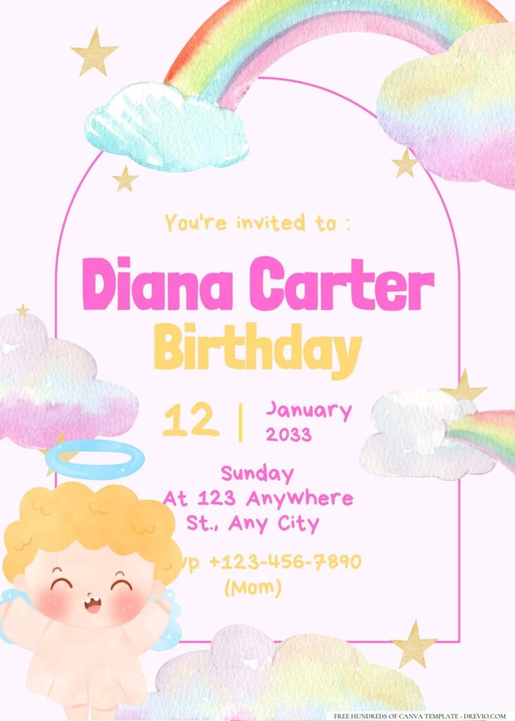 FREE Editable Rainbow Birthday Invitation