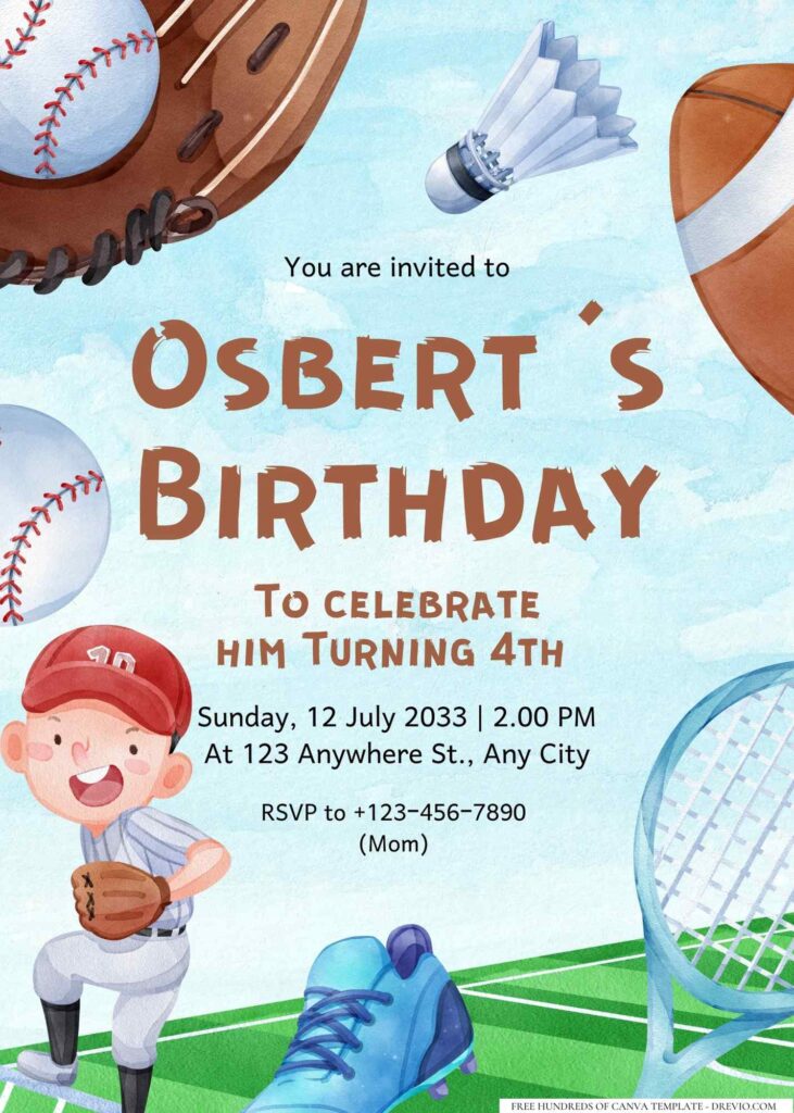 FREE Editable Sports Birthday Invitation 