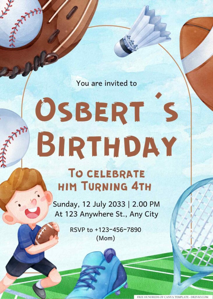 FREE Editable Sports Birthday Invitation 