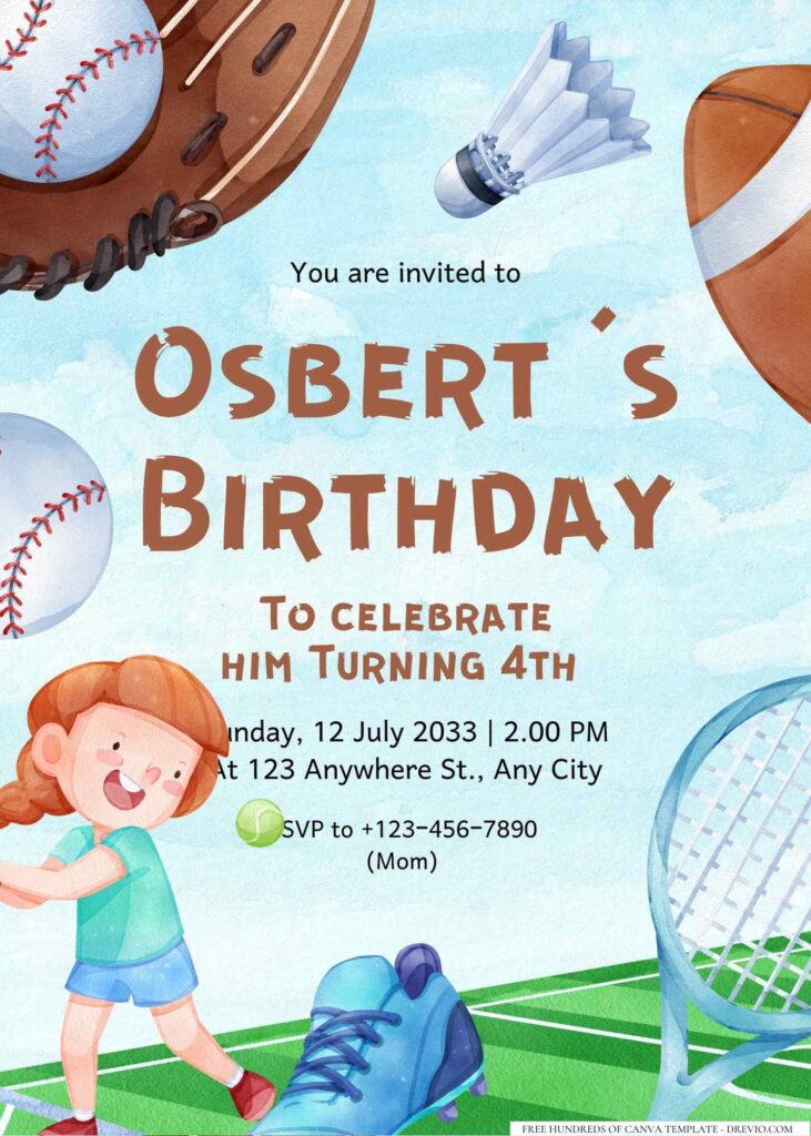 FREE Editable Sports Birthday Invitation 