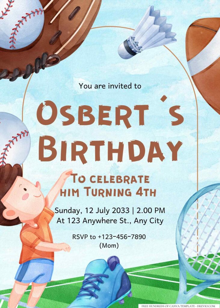 FREE Editable Sports Birthday Invitation 