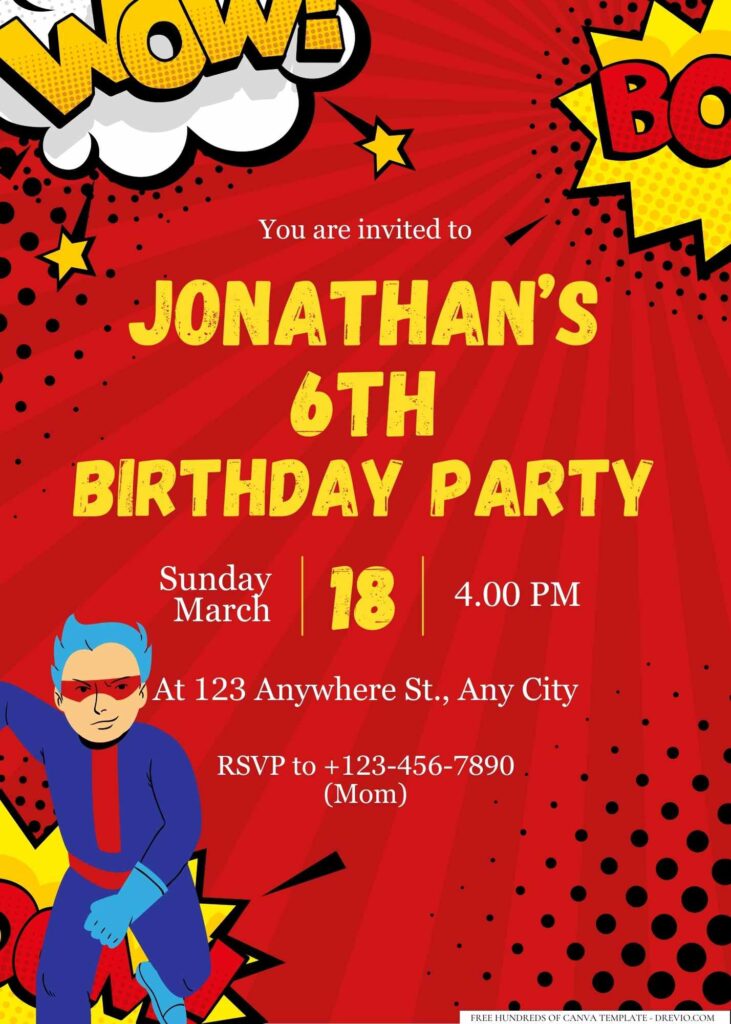 FREE Editable Superhero Birthday Invitation