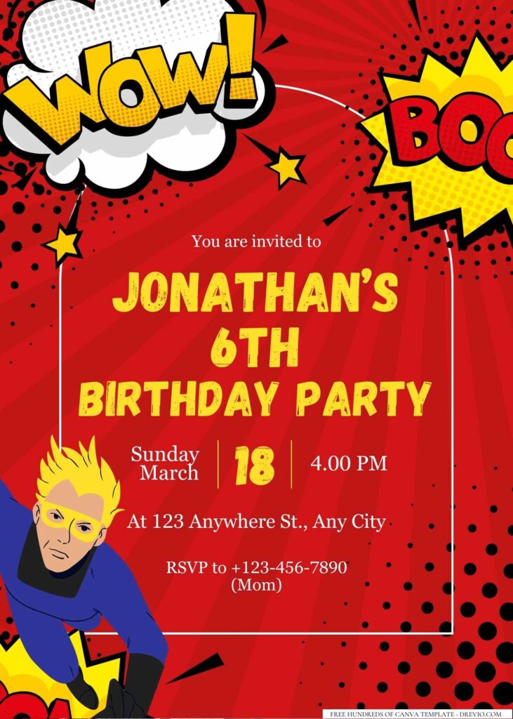 FREE Editable Superhero Birthday Invitation