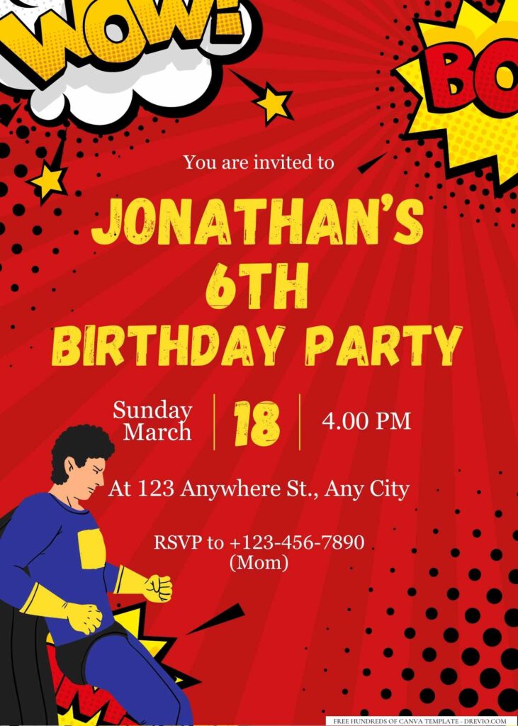 FREE Editable Superhero Birthday Invitation