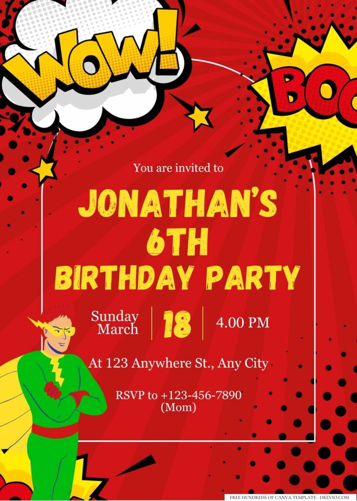 FREE Editable Superhero Birthday Invitation