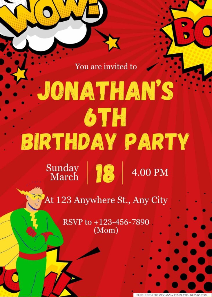 FREE Editable Superhero Birthday Invitation