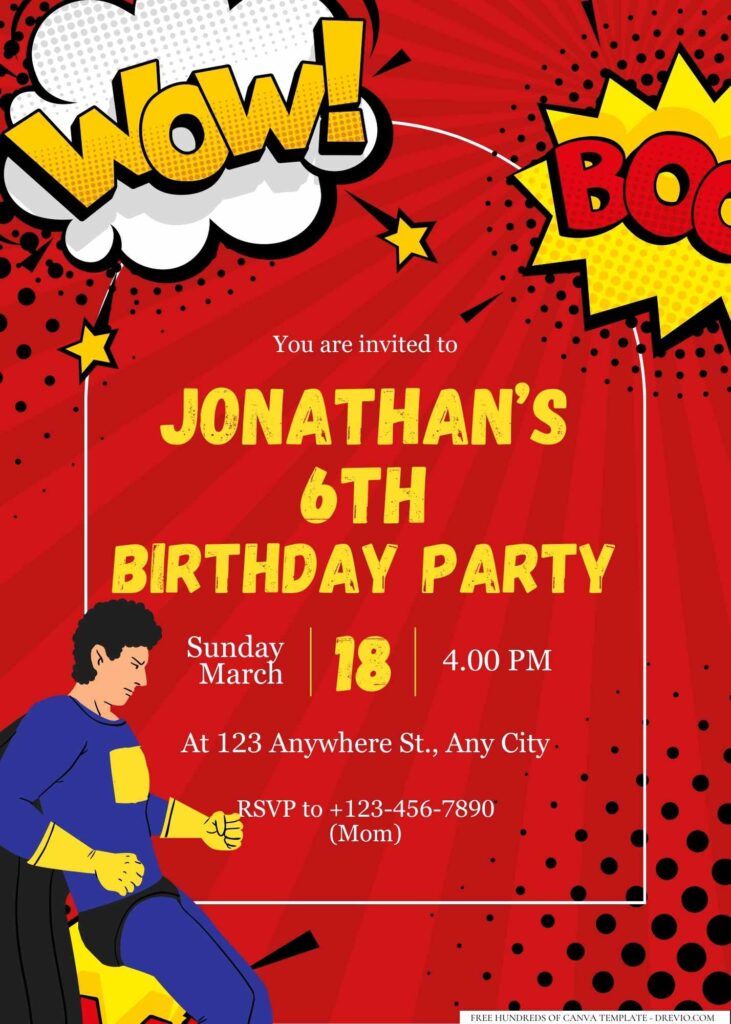 FREE Editable Superhero Birthday Invitation