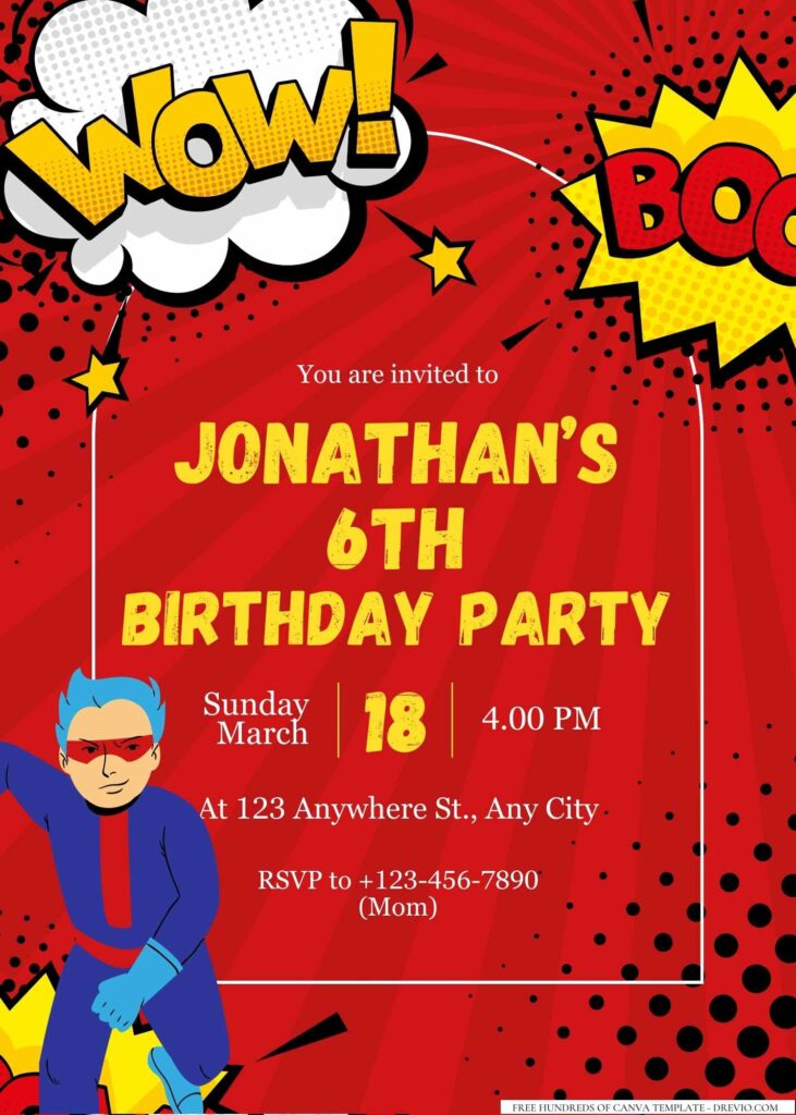 FREE Editable Superhero Birthday Invitation