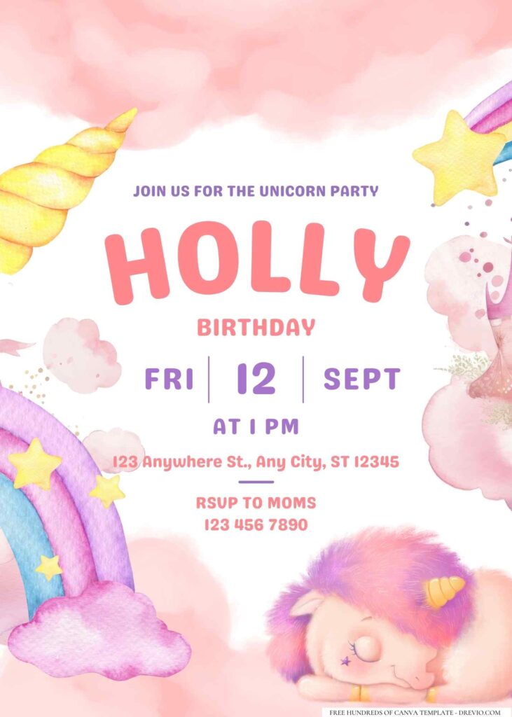 FREE Editable Unicorn Birthday Invitation