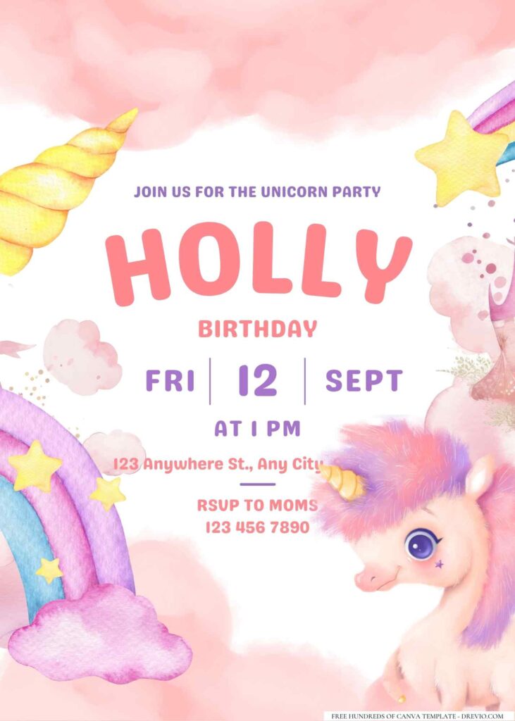 FREE Editable Unicorn Birthday Invitation