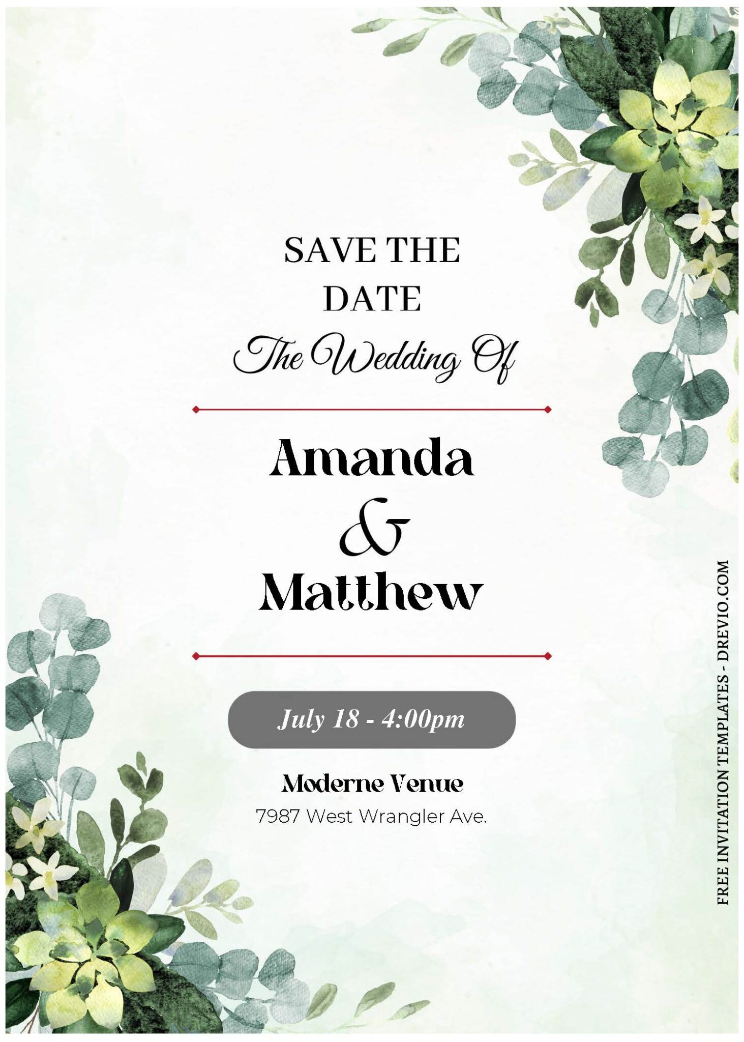 (Free Editable PDF) Greenery And Floral Border Wedding Invitation ...