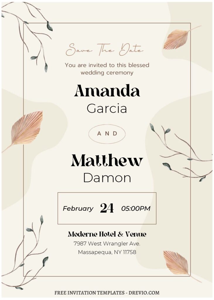 (Free Editable PDF) Minimalist And Chic Bohemian Wedding Invitation Templates C