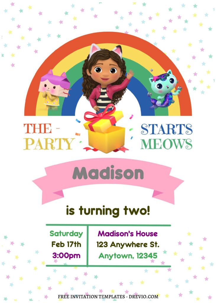 Invitation Template of (Free Editable PDF) Rainbow Gabby's Dollhouse Birthday Invitation Templates 1