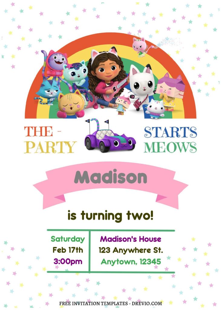 Invitation Template of (Free Editable PDF) Rainbow Gabby's Dollhouse Birthday Invitation Templates 2