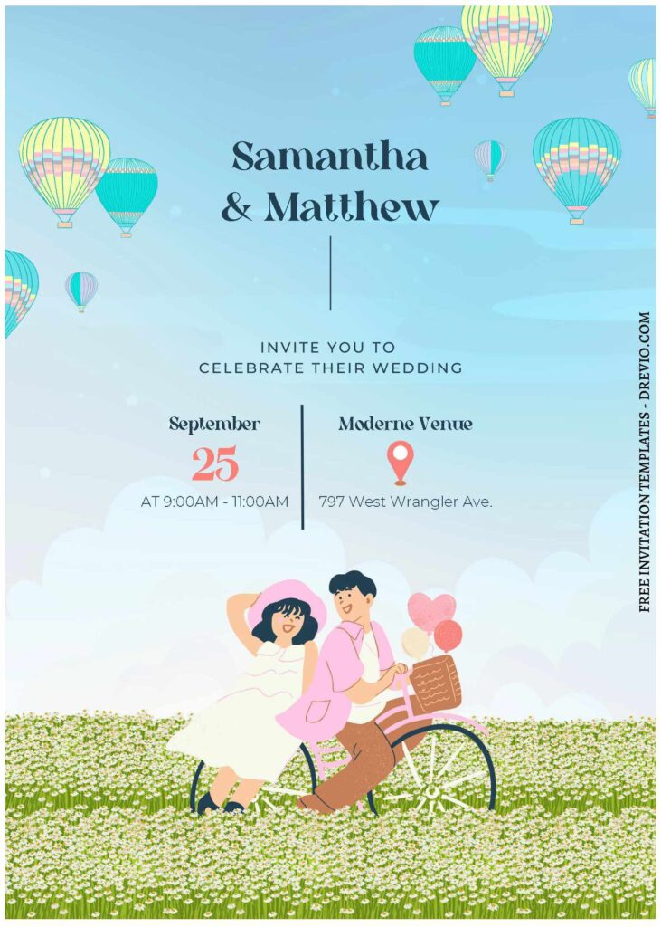 (Free Editable PDF) Couple's Dream Bicycle Wedding Invitation Templates A