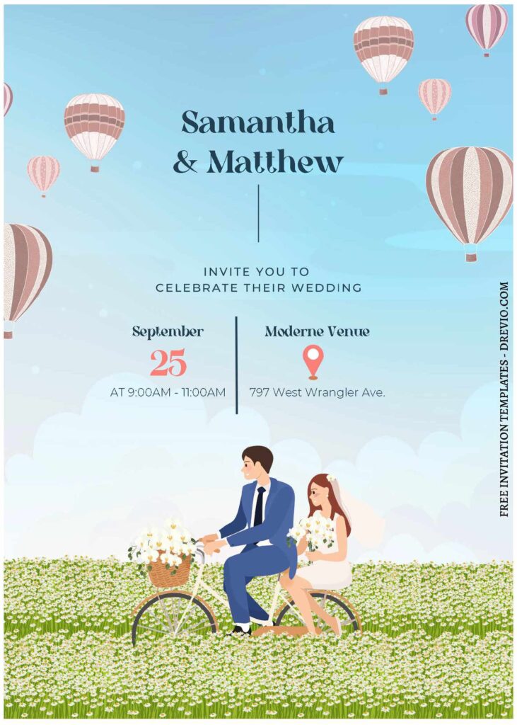 (Free Editable PDF) Couple's Dream Bicycle Wedding Invitation Templates C