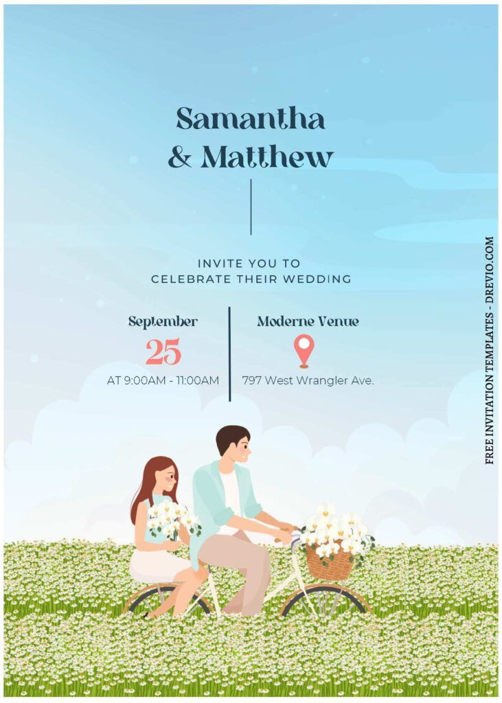 Invitation Template of (Free Editable PDF) Couple's Dream Bicycle Wedding Invitation Templates 1