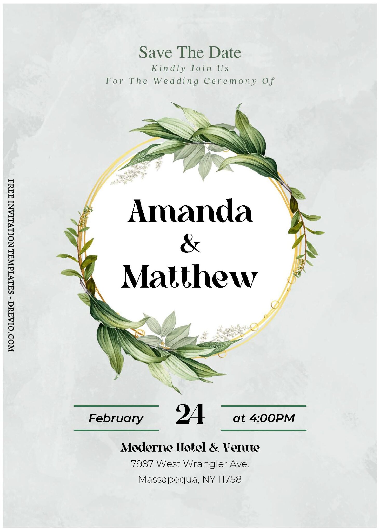 (Free Editable PDF) Striking Greenery Frame Wedding Invitation ...