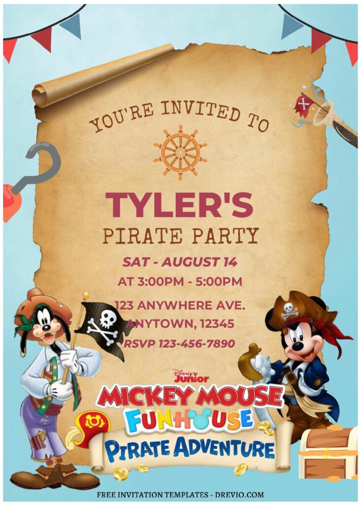 Invitation Template of (Free Editable PDF) Set Sail For Fun Mickey Mouse Pirate Birthday Invitation Templates 1