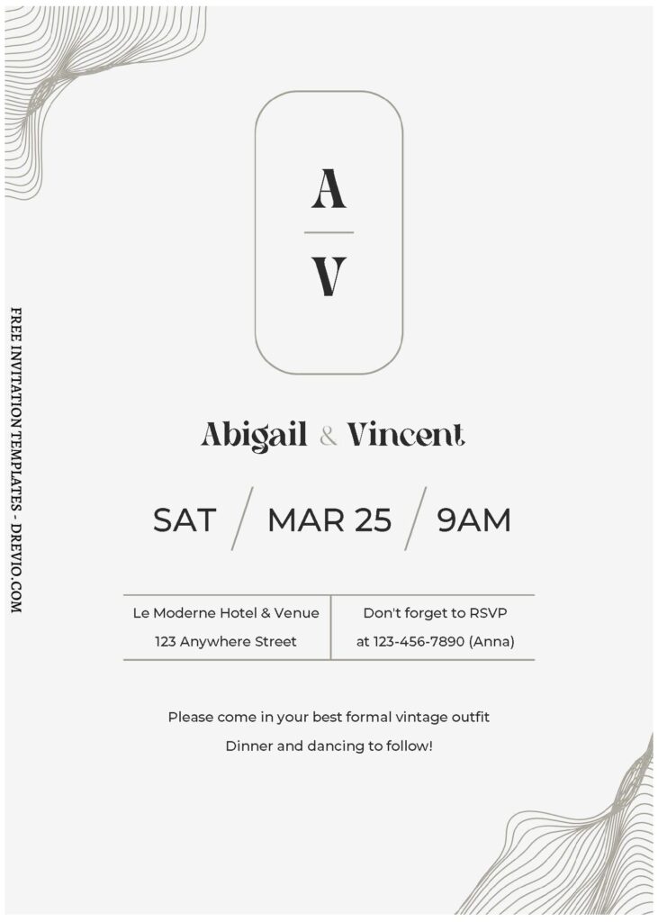 (Free Editable PDF) Classy Monogram Wedding Invitation Templates A