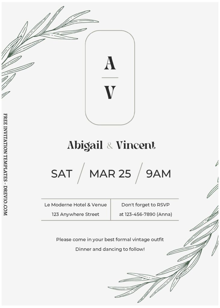 (Free Editable PDF) Classy Monogram Wedding Invitation Templates C