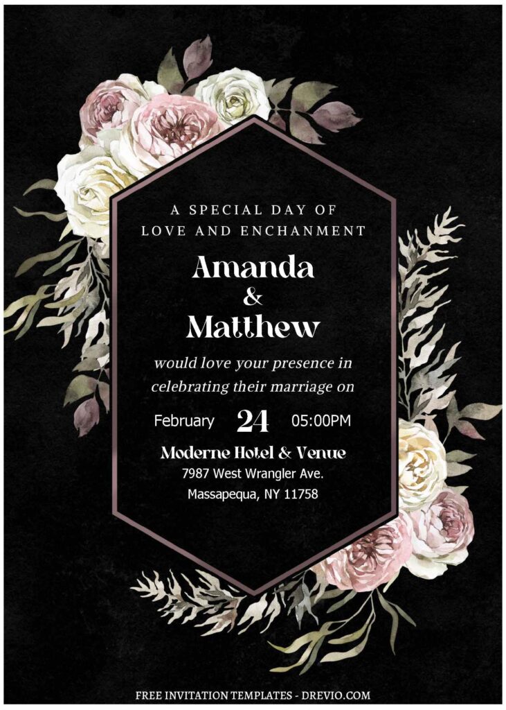 (Free Editable PDF) Exquisite Romantic Winter Wedding Invitation Templates B