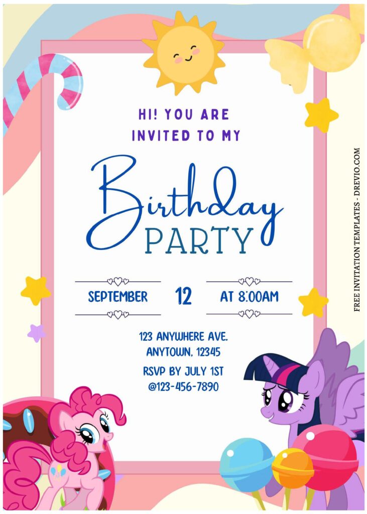 (Free Editable PDF) Delightful My Little Pony Candyland Birthday Invitation Templates C