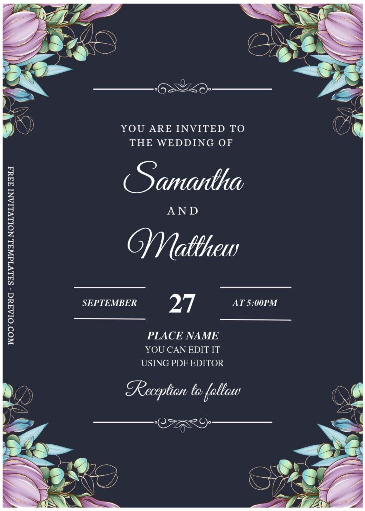 (Free Editable PDF) Watercolor Peony Garden Wedding Invitation Templates A