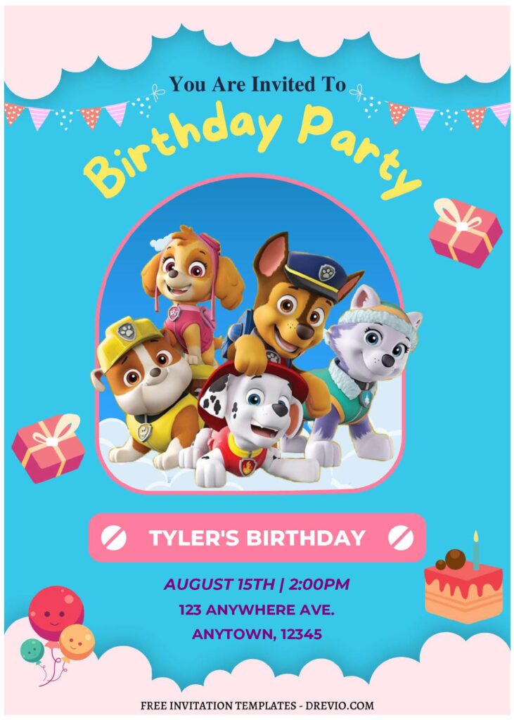 (Free Editable PDF) Fun & Sweet PAW Patrol Birthday Invitation Templates with birthday cake