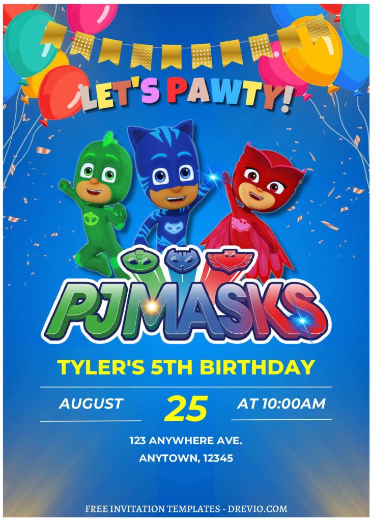 Invitation Template of (Free Editable PDF) PJ Masks Kids Birthday Invitation Templates 2