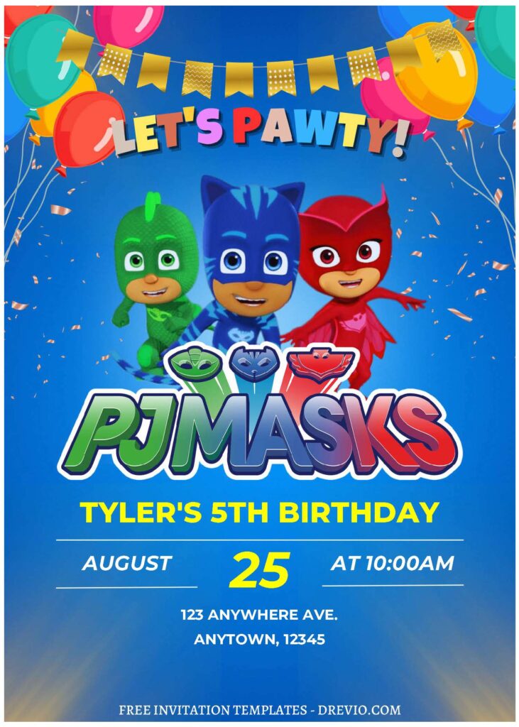 Invitation Template of (Free Editable PDF) PJ Masks Kids Birthday Invitation Templates 1