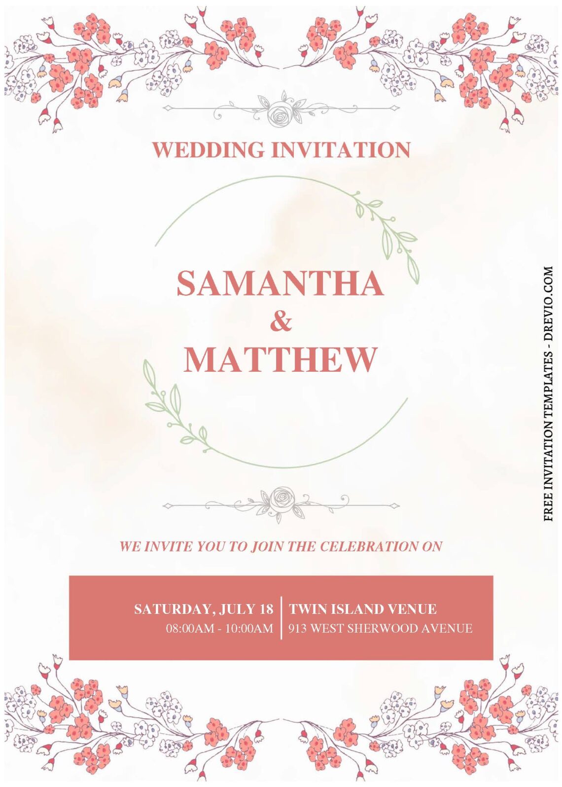 (Free Editable PDF) Stunning Peach Floral Wedding Invitation Templates ...