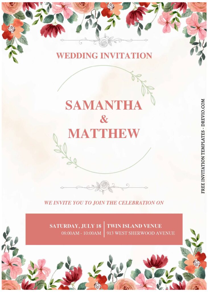 (Free Editable PDF) Stunning Peach Floral Wedding Invitation Templates C