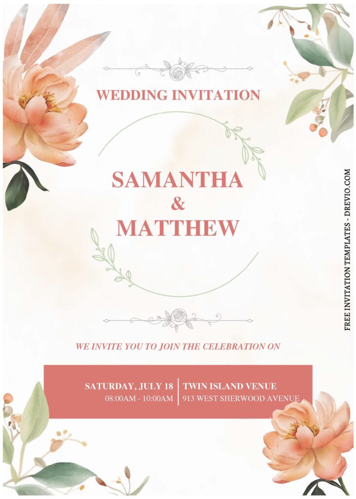 Invitation Template of (Free Editable PDF) Stunning Peach Floral Wedding Invitation Templates 1