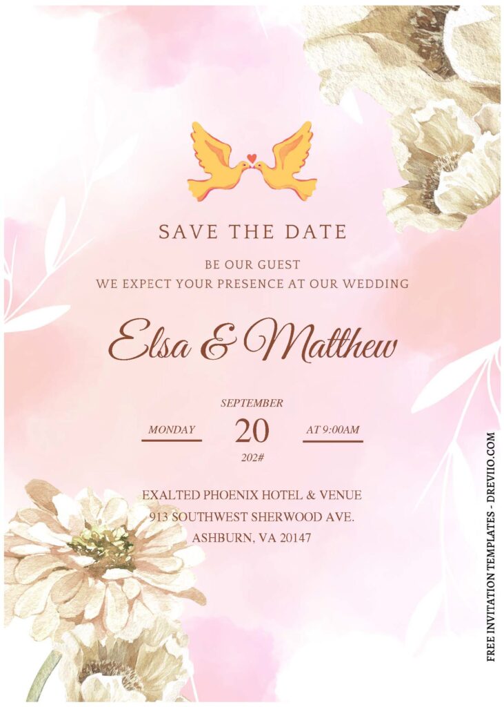 (Free Editable PDF) Gilded Elegance Botanical Wedding Invitation Templates C