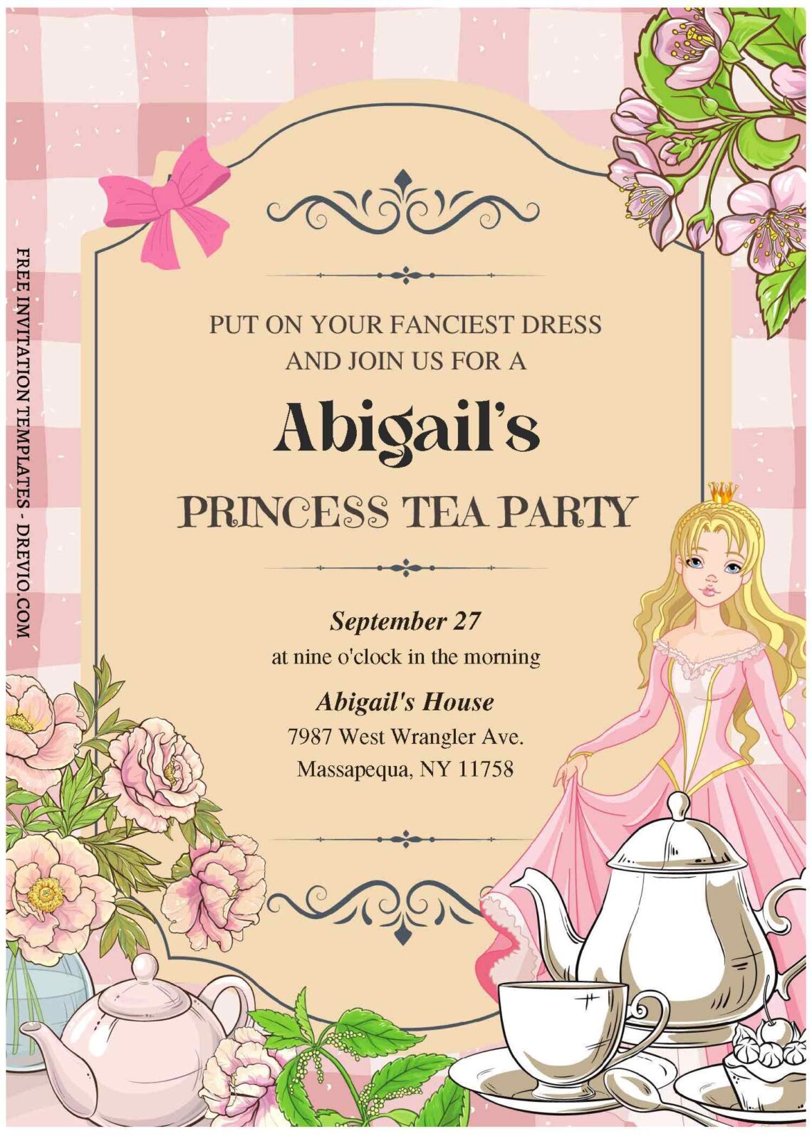 (Free Editable PDF) Dreamy Princess Tea Party Birthday Invitation Templates A