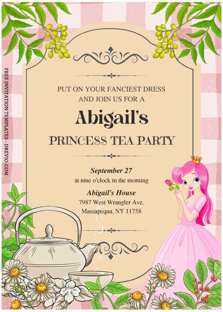 (Free Editable PDF) Dreamy Princess Tea Party Birthday Invitation Templates C