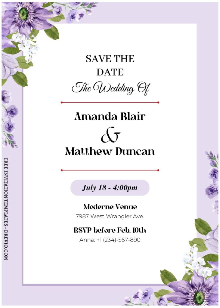 Invitation Template of (Free Editable PDF) Gorgeous Purple Lavender Wedding Invitation Templates 3