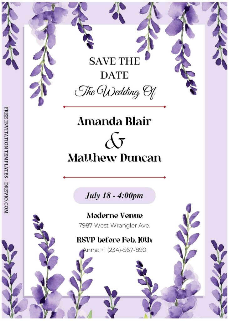 Invitation Template of (Free Editable PDF) Gorgeous Purple Lavender Wedding Invitation Templates 2